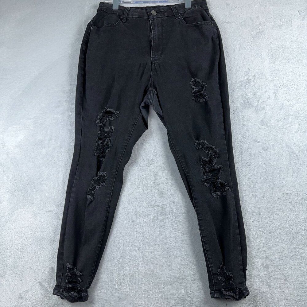 Rue 21 Skinny Jeans Size 14 Women Curvy High Rise Ankle Jegging Distressed Black